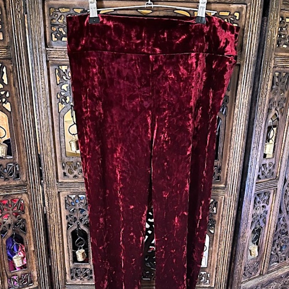 LARA FASHION RED RICH BURGUNDY VELVET LEGGINGS LARGE